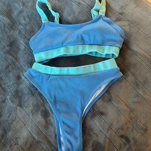blue swimsuit set